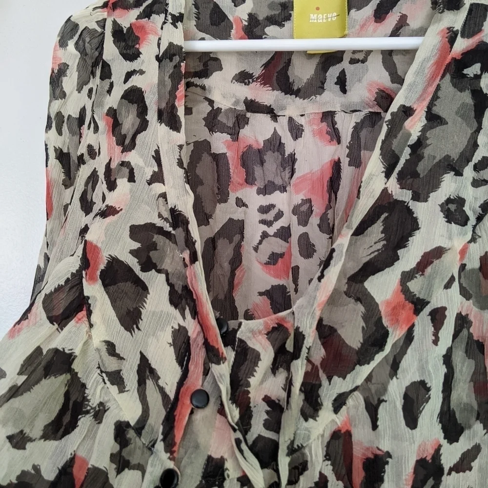 Anthropologie Maeve Sheer Silk Blouse Leopard Print 3/4 Sleeves Size 14 - Picture 4 of 7
